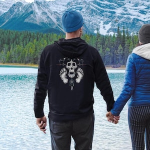 Bigfoot Zip Hooded Sweatshirt, Cryptozoology Sweatshirt, Bigfoot Sweatshirt, Crytid Gift, Skull Shirt, Monster Shirt, Cool Hiking Clothing