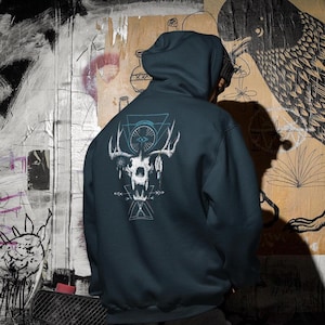Cryptid Fantasy Zip Hooded Sweatshirt, Wendigo Sweatshirt, Skull Sweatshirt, Crytid Gift, Cryptozoology Shirt, Monster Shirt, Fantasy Gift