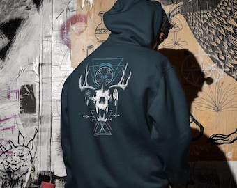 Cryptid Fantasy Zip Hooded Sweatshirt, Wendigo Sweatshirt, Skull Sweatshirt, Crytid Gift, Cryptozoology Shirt, Monster Shirt, Fantasy Gift