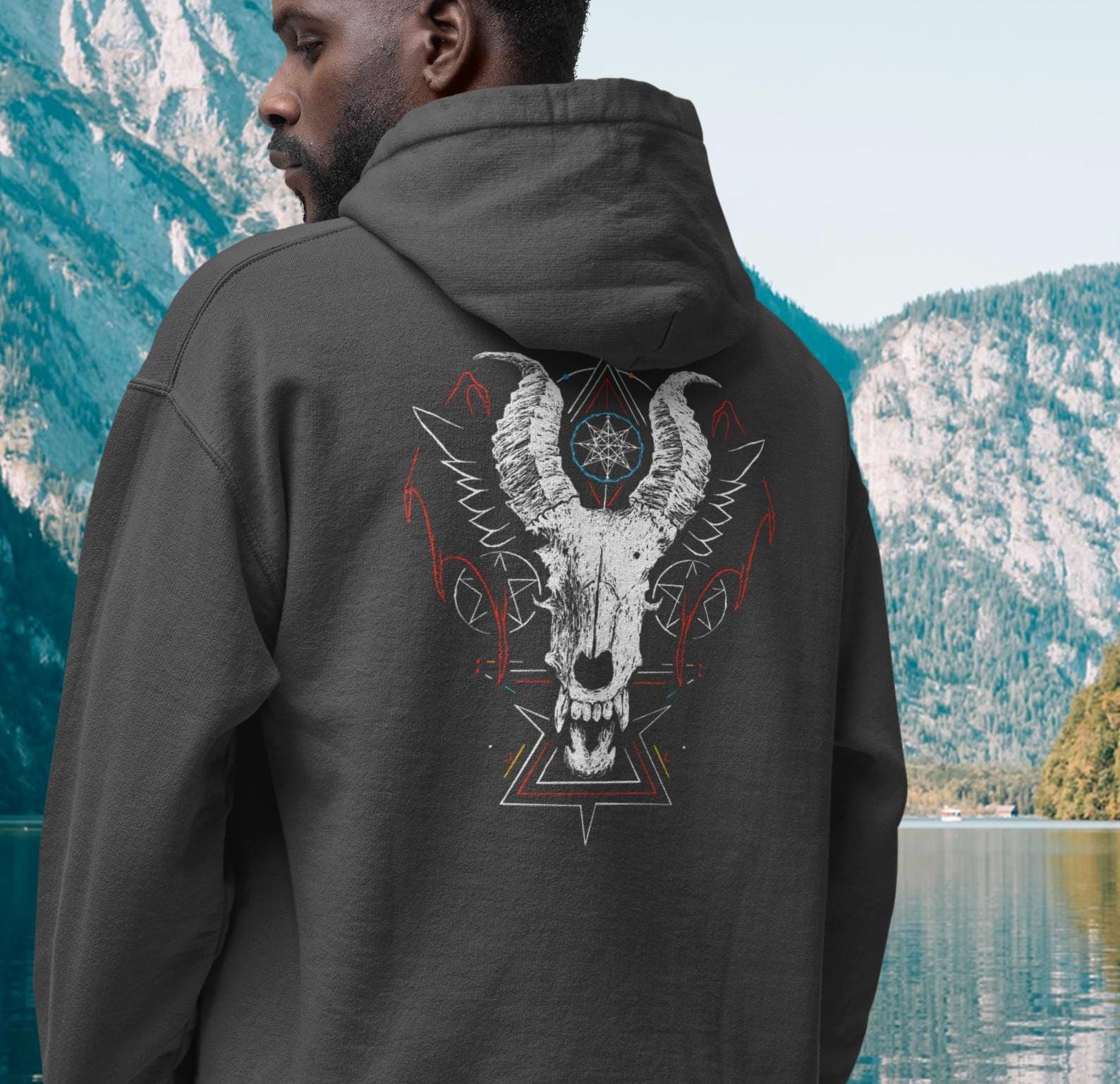 Jersey Devil Zip Hooded Sweatshirt, Cryptozoology Sweatshirt, Fantasy Sweatshirt, Crytid Gift, Skull Shirt, Monster Shirt, Fantasy Clothes