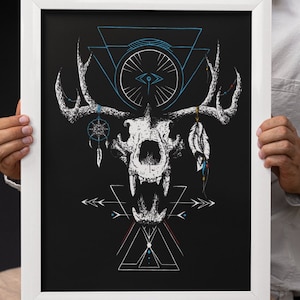 Wendigo Vertical Artwork, Fantasy Framed Wall Art, Cryptid Home Decor, Mythical Creature Print, Gothic Room Decoration, Creepy Decoration
