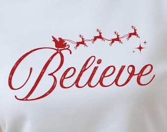 Sudadera navideña Believe: cuello redondo navideño unisex