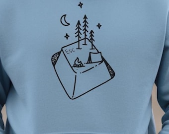 Sudadera Homebody, arte lineal minimalista de camping, ropa acogedora para aventuras