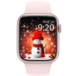 Sfondo dell'Apple Watch con pupazzo di neve, sfondo dell'orologio natalizio con pupazzo di neve carino, quadrante invernale dell'Apple Watch, salvaschermo festivo dello Smartwatch