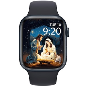 Sfondo per Apple Watch con natività, sfondo natalizio religioso, quadrante invernale per Apple Watch, sfondo per smartwatch, nascita di Gesù Bambino