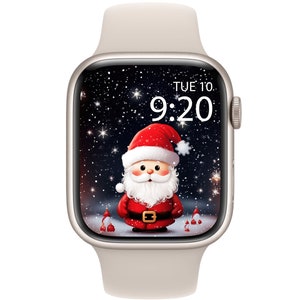 Sfondo natalizio di Babbo Natale per Apple Watch, Sfondo natalizio di Babbo Natale carino per Apple Watch, Quadrante invernale per Apple Watch, Screensaver festivo per smartwatch