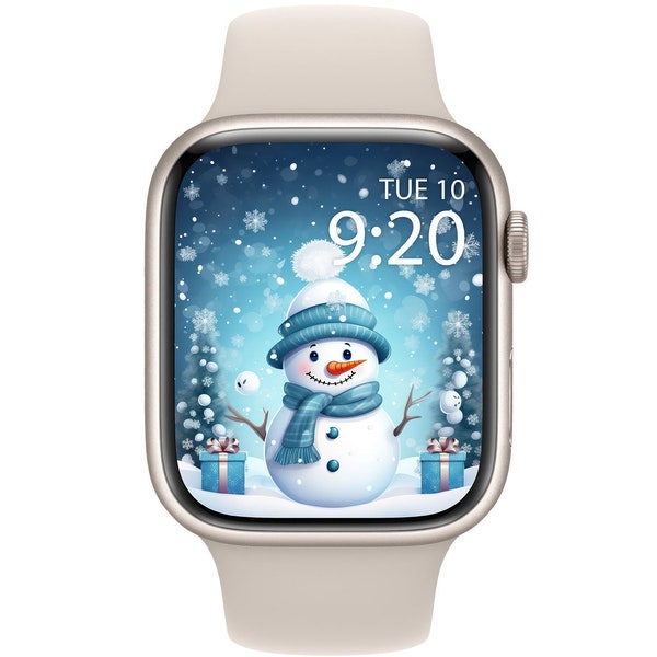 Bonhomme de neige Apple Watch Fond d’écran, Fond de montre de Noël mignon bonhomme de neige de Noël, Visage d’Apple Watch d’hiver, Économiseur d’écran Smartwatch festif