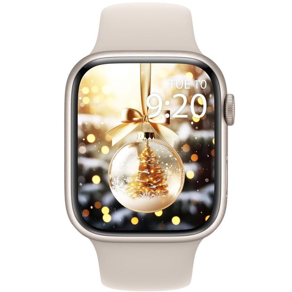Papier peint Noël pour Apple Watch, Boule de Noël en verre avec arbres, Cadran esthétique pour Apple Watch, Arrière-plan de montre de Noël