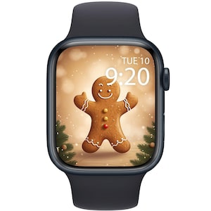 Sfondo dell'Apple Watch di pan di zenzero, sfondo dell'orologio di Natale, quadrante invernale dell'Apple Watch, salvaschermo estetico per le vacanze di Natale