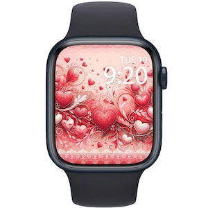 Valentinstag Apple Watch Wallpaper, Liebes-Herz-Zifferblatt, ästhetischer Apple Watch-Hintergrund, rosa, Smartwatch-Bildschirmschoner
