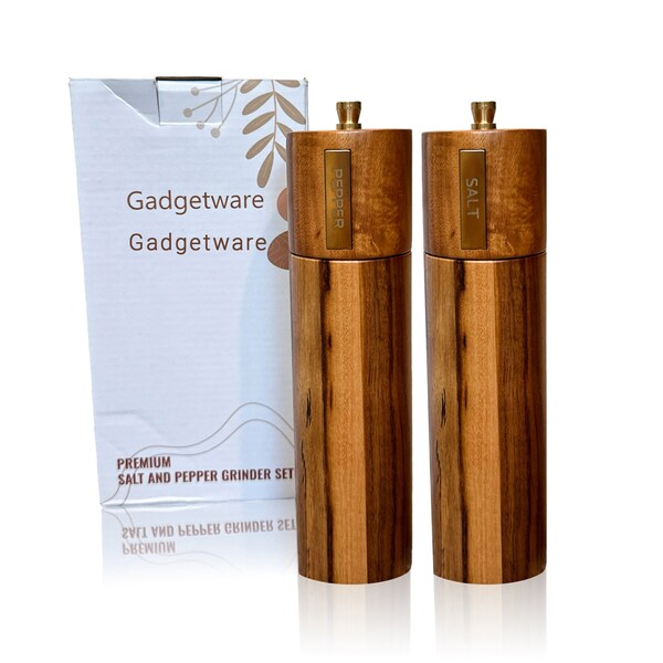 Gadgetware Wooden Salt and Pepper Grinder, Reusable Pepper Crusher Set for Fresh Seasoning, Kitchen Accessory