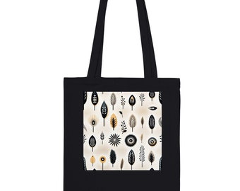 Boho Floral Print Tote Bag, Tote Bags for Women, Canvas Tote Bag, Large Tote Bag, Shopping Bag, Black Tote Bag, Organic Cotton