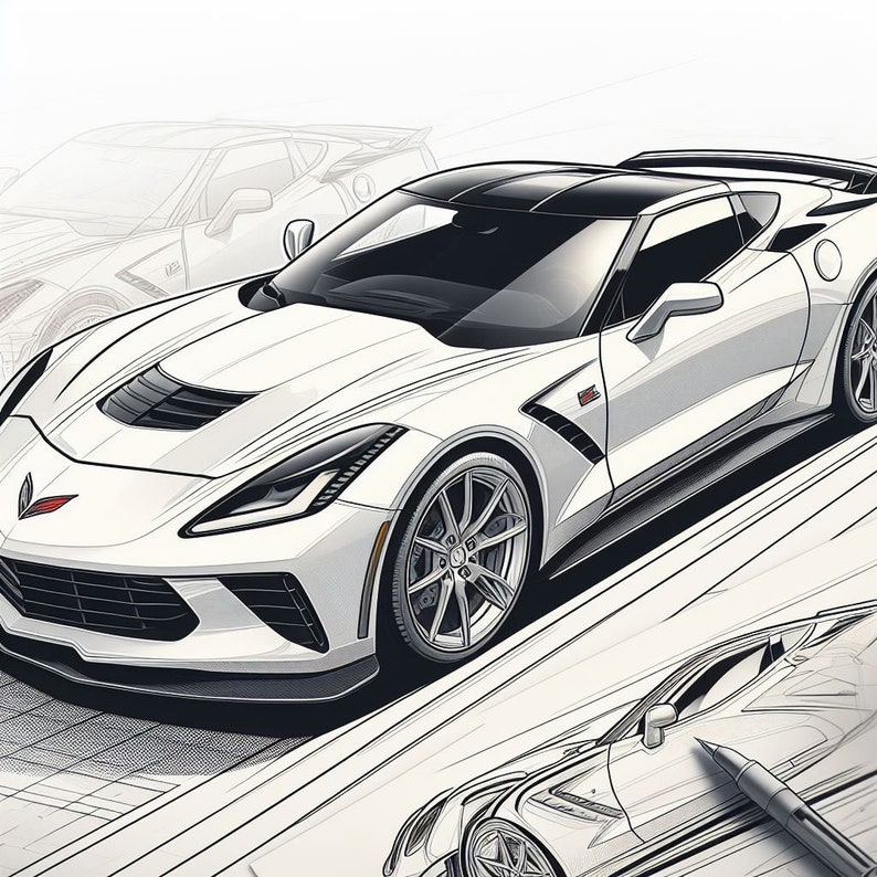 Corvette Stingray Coloring Pages - Etsy