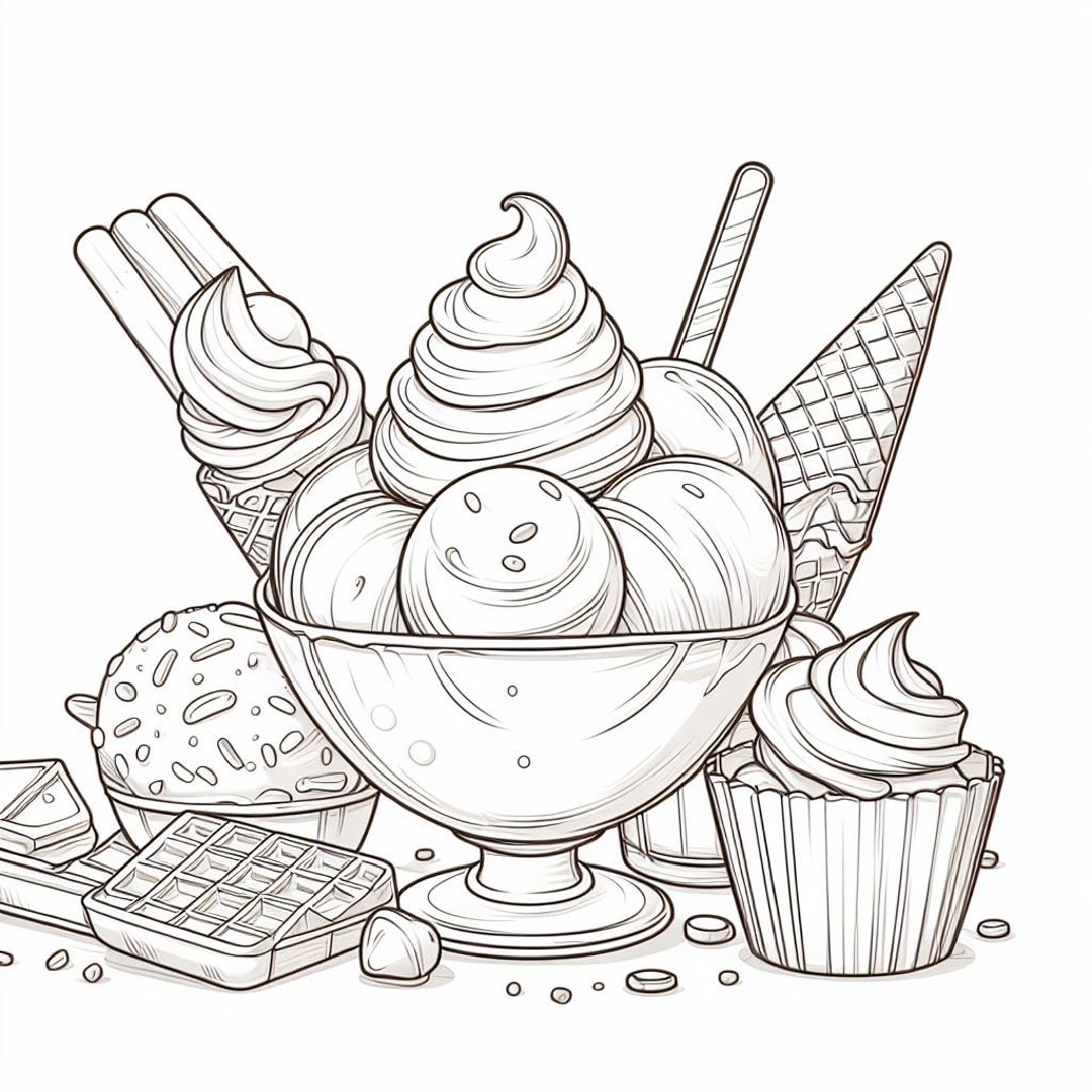 Ice Cream Coloring Pages - Etsy