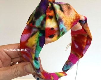 Cochlear Implant Headbands: Knotted, Bow, Bunched- Many Fabric Options, Tie Dye