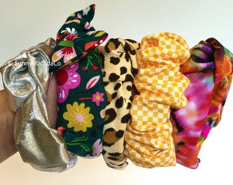 Cochlear Implant Headbands: Knotted, Bow, Bunched- Many Fabric Options, Tie Dye