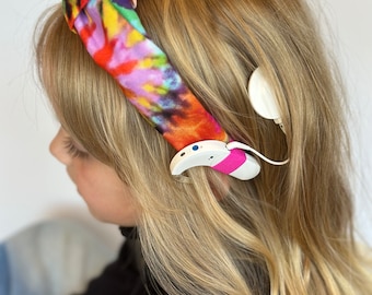 Cochlear Implant Headbands: Knotted, Bow, Bunched- Many Fabric Options, Tie Dye