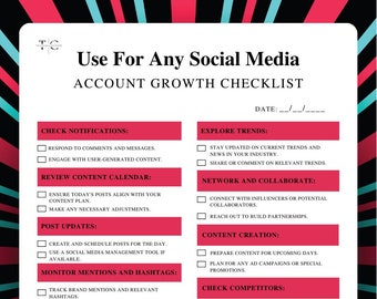 Digital Marketing and Editable Social Media Daily Growth Checklist | Content Planner | Content Marketing | Trends Plan | Business Planner