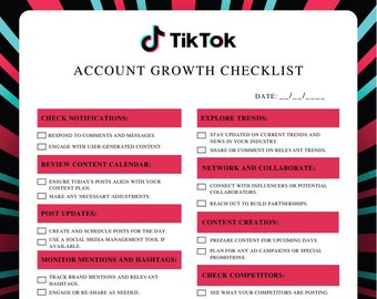 Digital and Editable TikTok Daily Growth Checklist | Tiktok Planner | Tiktok Marketing Trends Plan | Business Planner |  Content Planner