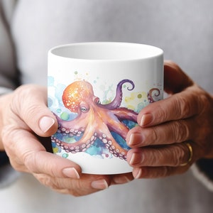 Octopus Ceramic Mug, Octopus Gift, Octopus Cup, Octopus Coffee Cup, Ocean Gift, Farmhouse Kitchen Mug, Octopus Illustration, Animal Keepsake