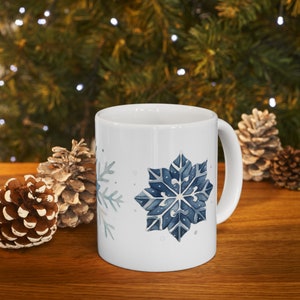 Festive Winter Snowflakes Ceramic Mug, Snowflake Mug, Winter Mug, Holiday Gift, Christmas Gift, Christmas Coffee Mug, Winter Wonderland Mug