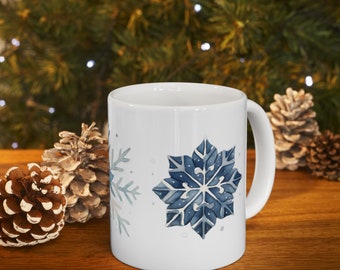 Taza de cerámica festiva de copos de nieve de invierno, taza de copo de nieve, taza de invierno, regalo de vacaciones, regalo de Navidad, taza de café de Navidad, taza del país de las maravillas de invierno