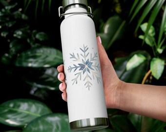 White Snowflakes Insulated Water Bottle, Snowflake Water Bottle, Holiday Gift, Christmas Gift, Christmas Water Bottle, Winter Wonderland