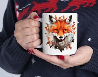Autumn Fox Coffee Mug, Fox Mug, Foliage Mug, Ceramic Mug, Autumn Cozy Fall Mug, Wildlife Gift, Autumn Birthday Fox Gift, Halloween Gift