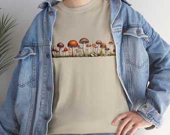 Schattig havermout geïllustreerd katoen Tee paddestoel shirt paddestoelen T-shirt foerageren schimmel natuurliefhebber Boho hippie Cottagecore korte mouw Tee