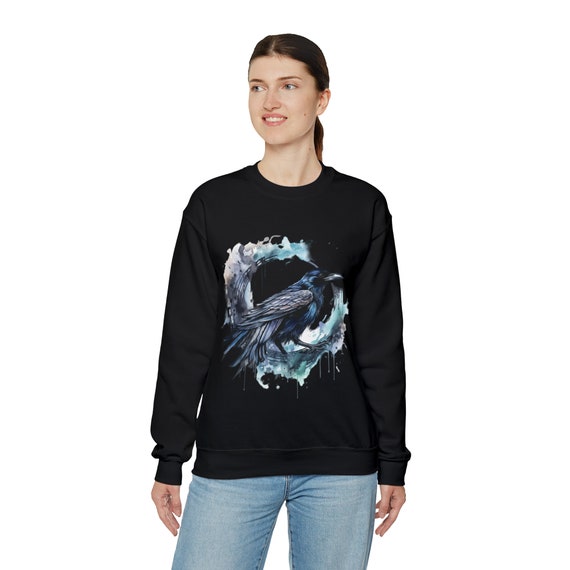 Black Raven Heavy Blend Cotton Crewneck Sweatshirt Crow Sweatshirt Gothic Raven Art Crow Art Halloween Sweatshirt Dark Academia Sweater Etsy