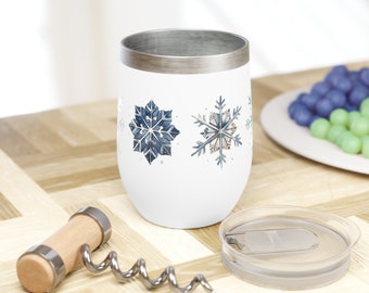 Copo de nieve aislado vino vaso copo de nieve vaso copo de nieve ilustración invierno arte taza, regalo de vacaciones regalo de Navidad vaso de vino de Navidad