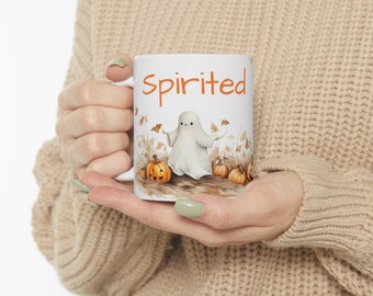 Linda taza fantasma, taza de café divertida, taza de temporada espeluznante, bebederos, linda taza de Halloween, taza de café de Halloween, taza de cerámica de todos los días, enérgica