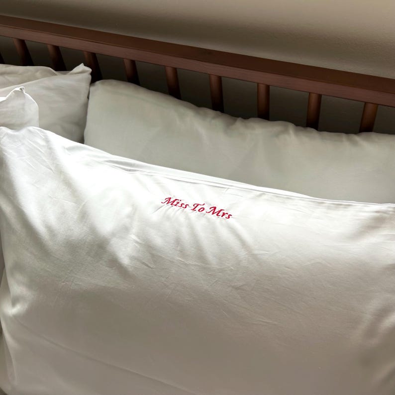 Embroidered Pillowcase: Miss to Mrs Bridal Pillowcase, Wedding Gift, Bridal Shower Gift, Bachelorette Present, Bride to Be Gift, Custom Gift
