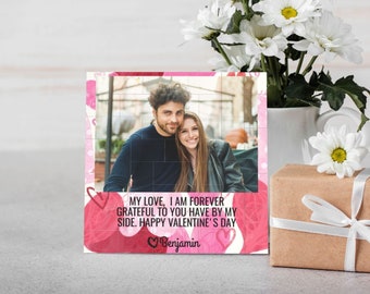 Personalized Couple Photo Block Puzzle,Custom Building Brick Keepsake Gifts,Square Picture Puzzle,Gifts for Valentine's Day,Anniversary