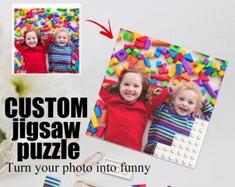 Personalized Building Brick Block Puzzle,Custom Photo Square Jigsaw Puzzle,Decor for Family,Idear Gift for Kids Her/Him,Portrait Keepsake