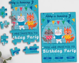 Personalised Children's Birthday Invitation Puzzle Card,Cute Animals Kids Party Invitation,Custom Baby Animal Puzzle Card Party Invite