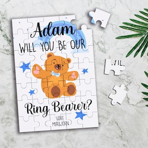 Ring Bearer Proposal Puzzle Card,Will You Be Our Ring Bearer Card,Cute Ring Bearer Gift,Bear Proposal Jigsaw for Kids,Request for Page Boy image 1