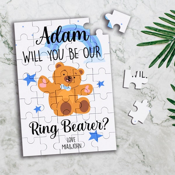 Ring Bearer Proposal Puzzle Card,Will You Be Our Ring Bearer Card,Cute Ring Bearer Gift,Bear Proposal Jigsaw for Kids,Request for Page Boy
