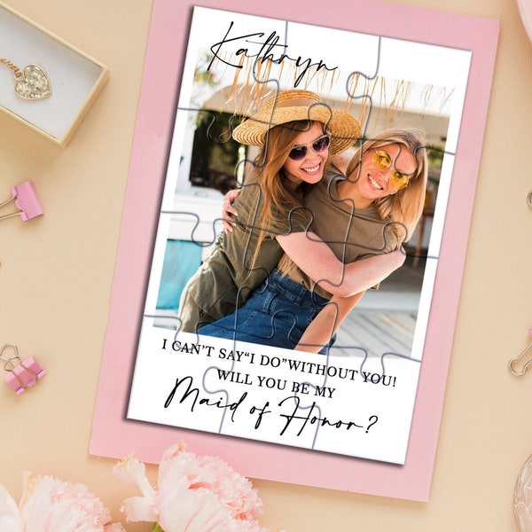 Bridesmaid Proposal Puzzle Card,Maid of Honor Photo Card,Will You Be My Bridesmaid,Gift for Bridesmaid Box,Unique Matron of Honor Card