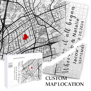 Puzzle carte personnalisé, casse-tête où tout a commencé, casse-tête personnalisé avec carte de localisation pour couple, cadeau d'anniversaire, cadeau fiançailles, cadeau pour petit ami