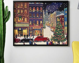 Christmas Village Diamond Painting Kit: Vintage Winter Cottage DIY Art