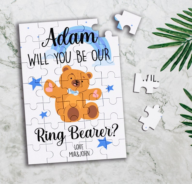 Ring Bearer Proposal Puzzle Card,Will You Be Our Ring Bearer Card,Cute Ring Bearer Gift,Bear Proposal Jigsaw for Kids,Request for Page Boy image 1