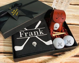 Personalisiertes Golf Geschenk-Set: Individuelles Handtuch, Bälle & Taschenanhänger