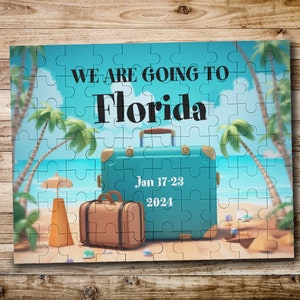 Travel Vacation Reveal Puzzle,Personalized Family Trip Announcement Jigsaw Puzzle 35 70 Pieces,Surprise Destination Travel Message Gift