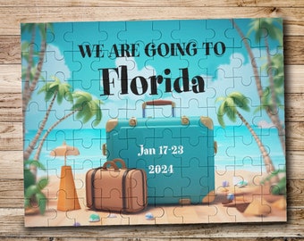 Travel Vacation Reveal Puzzle,Personalized Family Trip Announcement Jigsaw Puzzle 35 70 Pieces,Surprise Destination Travel Message Gift