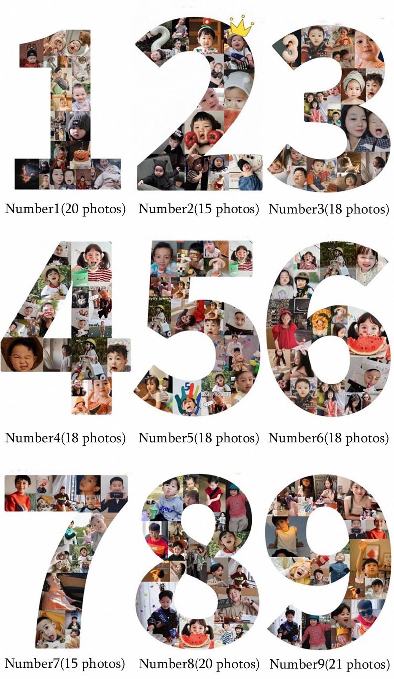 Personalized Number Birthday Photo Collage Custom Baby Photo Collage