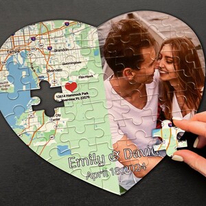 Puzzle carte personnalisé, emplacement unique avec cadeau photo, puzzle carte anniversaire amour coeur, cadeau fiançailles, cadeau couple, cadeau pour lui