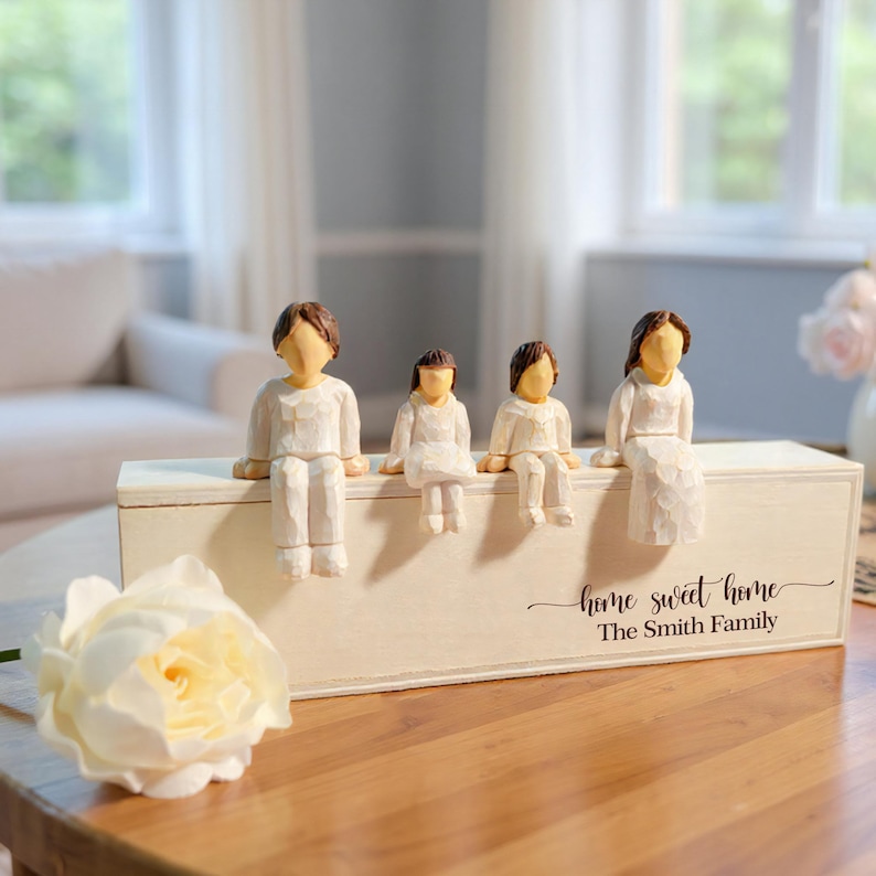 Custom Family Figurines With Wooden Base, Engraved Name Sculpture Gift ...