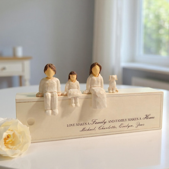 Personalized Family Figurines with Wooden Base, Custom Name Sculpture,Mother's Day Gift, Family Desk Decor,Anniversary,Wedding Keepsake