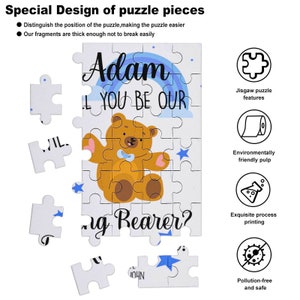 Ring Bearer Proposal Puzzle Card,Will You Be Our Ring Bearer Card,Cute Ring Bearer Gift,Bear Proposal Jigsaw for Kids,Request for Page Boy image 3